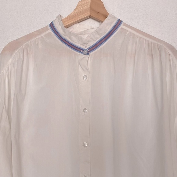 Sundry Mini Collar Button Down Shirt White Sheer Size Medium - Picture 3 of 9